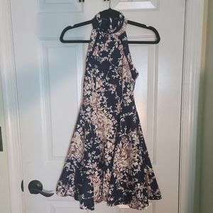 High neck sleeveless navy floral dress